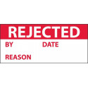 NMC INL8 Rejected Inspection Label, Red/Wht, 1" x 2.25", Adhesive Backed Vinyl (27 Labels)
