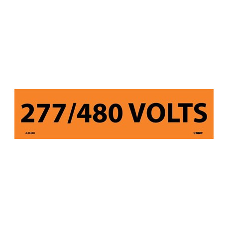 NMC 2042O 277/480 Volts Electrical Marker Label, Adhesive Backed Vinyl, 25/Pk