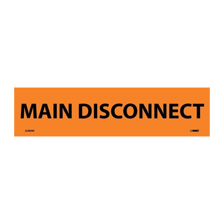 NMC 2053O Main Disconnect Electrical Marker Label, Adhesive Backed Vinyl, 25/Pk
