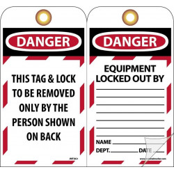NMC JMTAG1 Danger Equipment Locked Out Tag, Card Stock Self Laminating, 7.38" x 4", 10/Pk