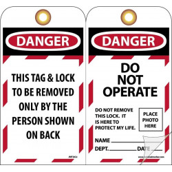 NMC JMTAG2 Danger Do Not Operate Do Not Remove This Lock Tag, Card Stock Self Laminating, 7.38" x 4", 10/Pk