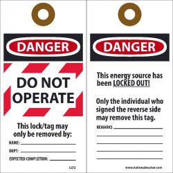 NMC LLT2 Danger Do Not Operate This Lock/Tag Lockout Tag, Encased Lamination, 6" x 3", 25/Pk