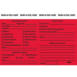 NMC LN100AP Red Tag Label, Adhesive Backed Vinyl, 3" x 5", 5/Pk