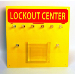 NMC LOBY Lockout Center, Yellow, Backboard w/Hooks, 14" x 14"