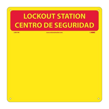 NMC LOBYBI Lockout Center, Bilingual, Red/Yellow, Backboard w/Hooks, 14" x 14"