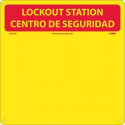 NMC LOBYBI Lockout Center, Bilingual, Red/Yellow, Backboard w/Hooks, 14" x 14"
