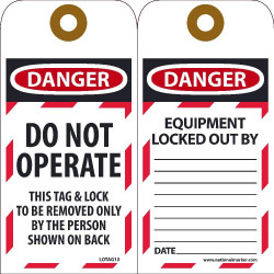NMC LOTAG10 Danger, Do Not Operate This Tag & Lock...Tag, 6" x 3", Unrippable Vinyl, 10/Pk