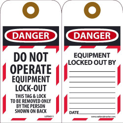 NMC LOTAG11 Danger, Do Not Operate Equipment Lock-Out Tag..., 6" x 3", Unrippable Vinyl, 10/Pk