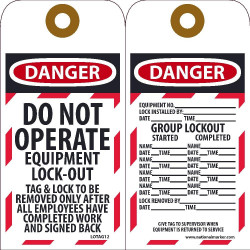 NMC LOTAG12 Danger, Do Not Operate Equipment Lock-Out...Tag, 6" x 3", Unrippable Vinyl, 10/Pk