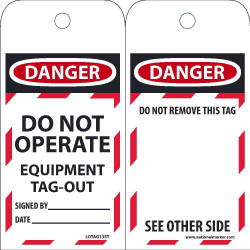 NMC LOTAG13ST Danger, Do Not Operate Equipment Tag-Out Tag, 6" x 3", Synthetic Paper, 25/Pk (Hole)