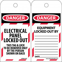 NMC LOTAG15ST Danger, Electrical Panel Locked Out Tag, 6" x 3", Synthetic Paper, 25/Pk (Hole)