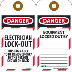 NMC LOTAG16 Danger, Electrician Lock-Out...Tag, 6" x 3", Unrippable Vinyl, 10/Pk