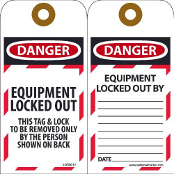 NMC LOTAG17 Danger, Equipment Locked Out...Tag, 6" x 3", Unrippable Vinyl, 10/Pk