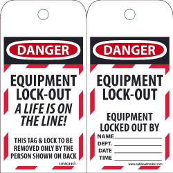 NMC LOTAG18ST Equipment Lock Out A Life Is On The Line Tag, 6" x 3", Synthetic Paper, 25/Pk (Hole)