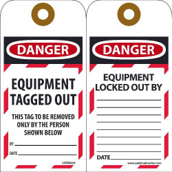 NMC LOTAG20 Danger, Equipment Tagged Out...Tag, 6" x 3", Unrippable Vinyl, 10/Pk