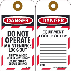 NMC LOTAG33 Danger, Do Not Operate Maintenance Lock-Out Tag, 6" x 3", Unrippable Vinyl, 10/Pk