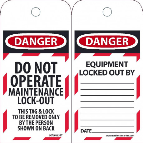 NMC LOTAG33ST Danger, Do Not Operate Maintenance Department Tag, 6" x 3", Synthetic Paper, 25/Pk (Hole)
