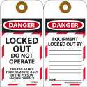NMC LOTAG34 Danger, Locked Out Do Not Operate Tag, 6" x 3", Unrippable Vinyl, 10/Pk