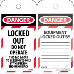 NMC LOTAG34SL150 Danger, Locked Out Do Not Operate Self Laminating Tag, 6" x 3", Polytag, 150/Box