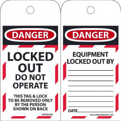 NMC LOTAG34ST Danger, Locked Out Do Not Operate Tag, 6" x 3", Synthetic Paper, 25/Pk (Hole)