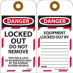 NMC LOTAG35 Danger, Locked Out Do Not Remove Tag, 6" x 3", Unrippable Vinyl, 10/Pk