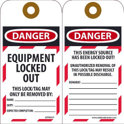 NMC LOTAG37-25 Danger, Equipment Locked Out Tag, 6" x 3", Unrippable Vinyl, 25/Pk