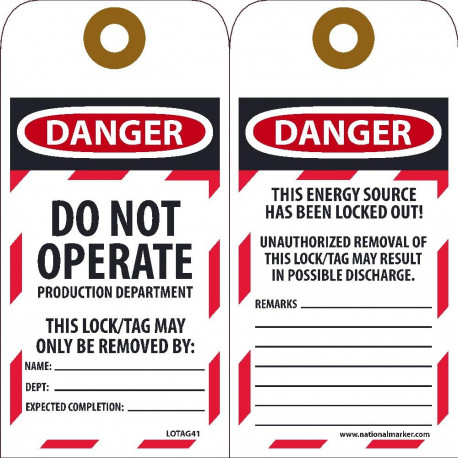 NMC LOTAG41 Do Not Operate Production Department Tag, 6" x 3", Unrippable Vinyl, 10/Pk