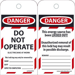NMC LOTAG47ST100 Danger, Do Not Operate Tag, 6" x 3", Polytag, 100/Box, Ez Pull