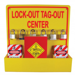 NMC LOTO3 Lock-Out Tag-Out Center, 16" x 16", Yellow Acrylic
