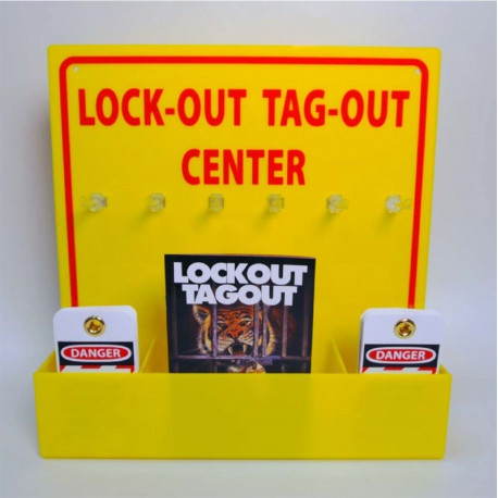 NMC LOTO3ECONOMY Lock-Out Tag-Out Center, 16" x 16", Yellow Acrylic