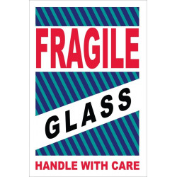 NMC LR12AL Fragile Glass Handle With Care Label, Shipping & Packing, 4" x 6", PS Paper, 500/Roll