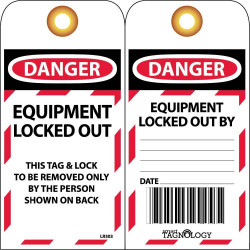 NMC LR303 Danger, Equipment Locked Out RFID Tag, 6" x 3", Unrippable Vinyl, w/Grommet, 10/Pk