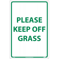NMC M105 Please Keep Off Grass Sign, Green On White, 18" x 12"