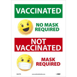 NMC M647 Vaccinated No Mask Required, Not Vaccinated Mask Required Sign, 14" x 10"