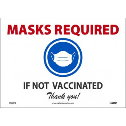 NMC M650 Masks Required If Not Vaccinated Thank You Sign, 10" x 14"