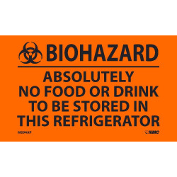 NMC M694AP Biohazard Absolutely No Food Or Drink...Label (Graphic), 3" x 5", Adhesive Backed Vinyl, 5/Pk
