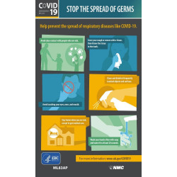 NMC ML82AP Covid 19, Stop The Spread Of Germs CDC Label, 5" x 3", Adhesive Backed Vinyl, 5/Pk