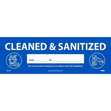 NMC ML87PR Cleaned & Sanitized Date: By: Label, 3" x 9", PS Removable Vinyl, 25/Pk