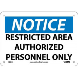 NMC N221 Notice, Restricted Area Authorized Personnel Only Sign
