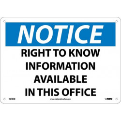 NMC N240 Notice, Right To Know Information Available Sign, 10" x 14"