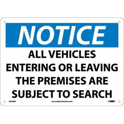 NMC N243 Notice, Vehicles Subject To Search Sign, 10" x 14"