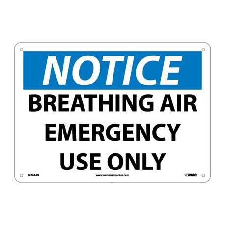 NMC N248 Notice, Breathing Air Emergency Use Only Sign, 10" x 14"