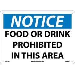 NMC N277 Notice, Food Or Drink Is Prohibited In This Area Sign, 10" x 14"