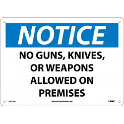 NMC N311 Notice, No Guns, Knives Or Weapons Allowed On Premises Sign