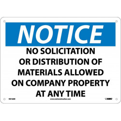 NMC N316 Notice, No Solicitation Or Distribution Of Materials Sign, 10" x 14"