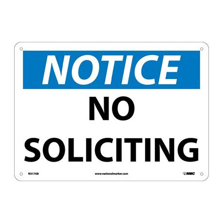 NMC N317 Notice, No Soliciting Sign, 10" x 14"