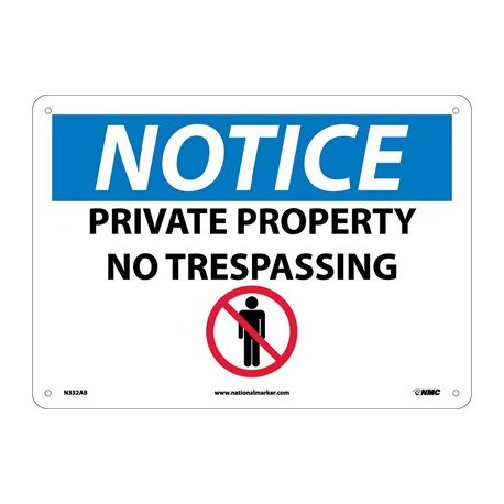 NMC N332 Notice, Private Property No Trespassing Sign, 10" x 14"