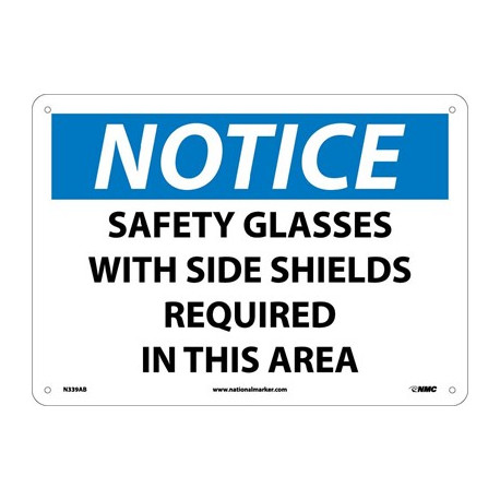 NMC N339 Notice, Safety Glasses With Side Shields Required Sign, 10" x 14"