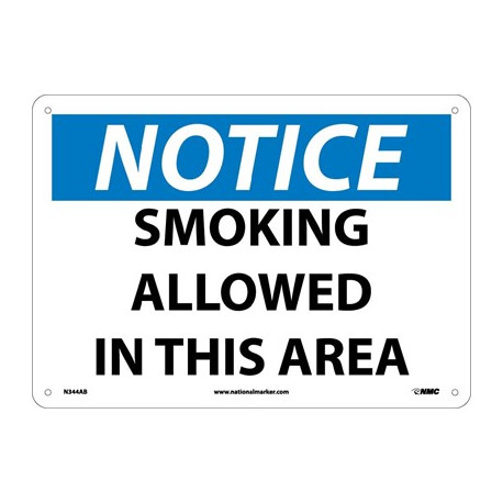 NMC N344 Notice, Smoking Allowed In This Area Sign, 10" x 14"