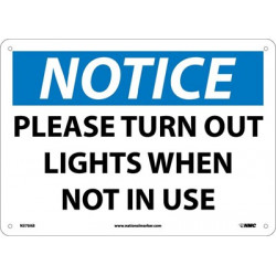 NMC N370 Notice, Please Turn Out Lights When Not In Use Sign, 10" x 14"